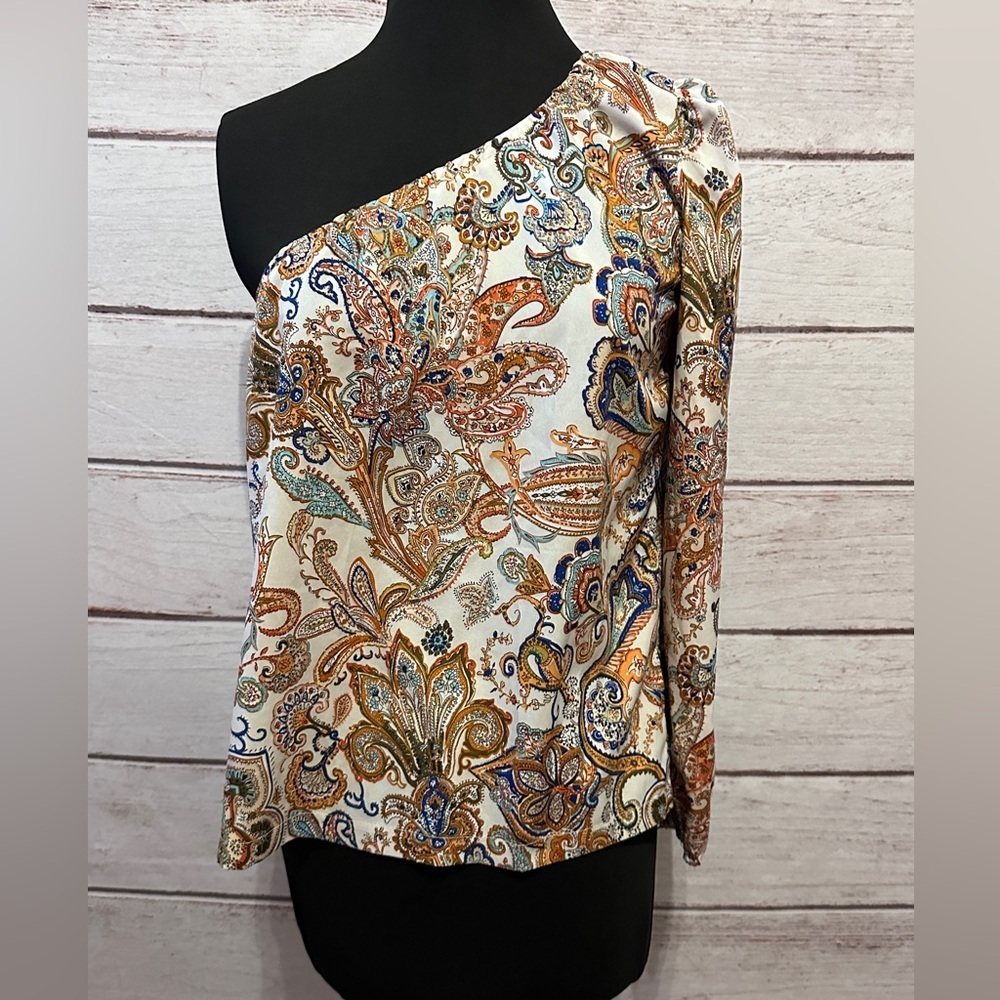 SHEIN Paisley Of the Shoulder Blouse Med Summer Tops,Date Night,Lightweight,Sexy - Picture 5 of 7